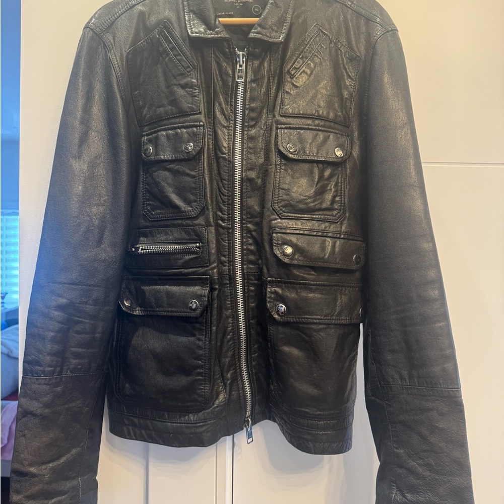 All Saints Black Distressed Leather Military Jacket